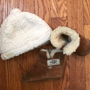 Baby UGGS size small and Sherpa hat 0-6 months